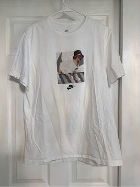 Nike White Short-Sleeve T-Shirt with Dog Graphic